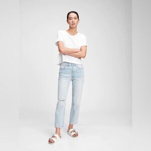 Gap High Rise Cheeky Straight Jeans Light Indigo Destroy Size 33